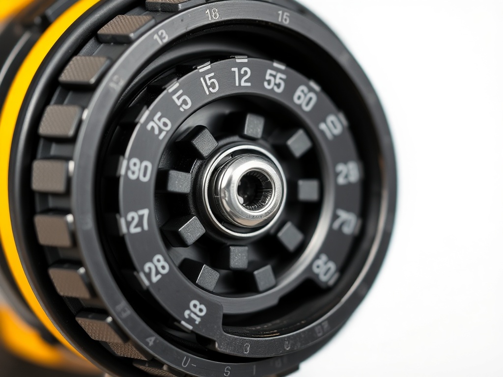 전동 드릴의 숫자 눈금이 표시된 클러치 조절 링의 상세 모습