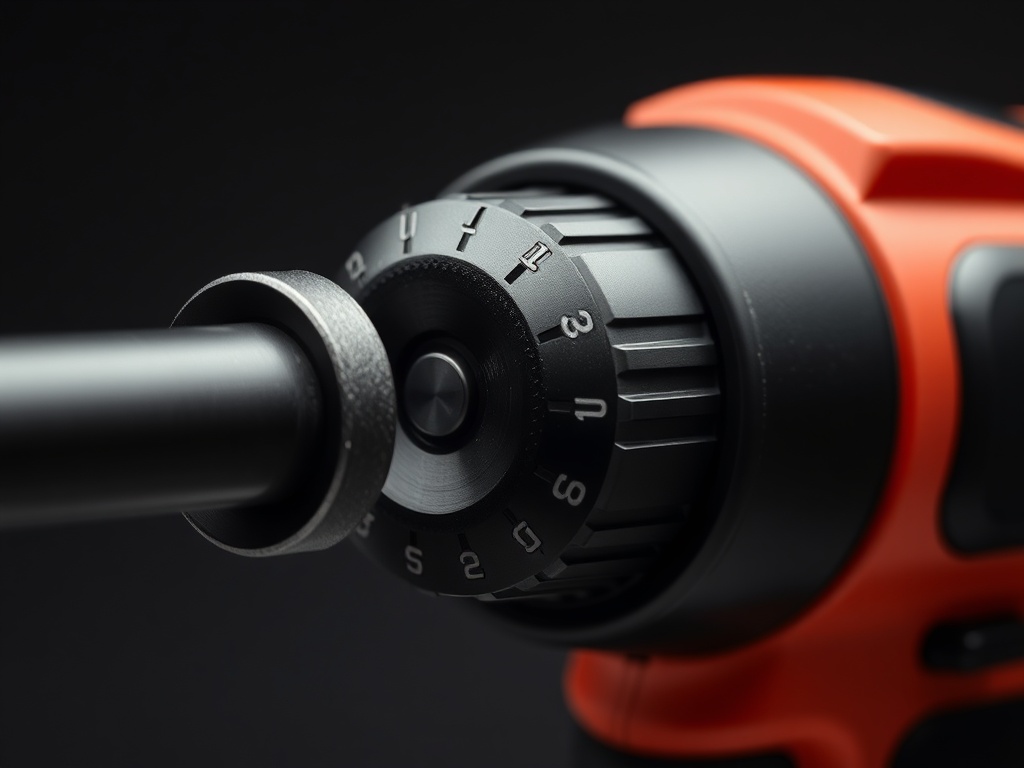 전동 드릴의 토크 조절 다이얼과 숫자 표기가 선명하게 보이는 측면 모습